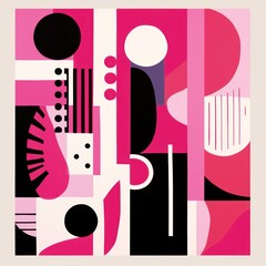 A Magenta poster featuring various abstract design elements, in the style of pop art