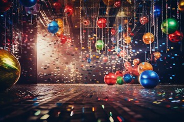 Colorful room filled with balloons and confetti