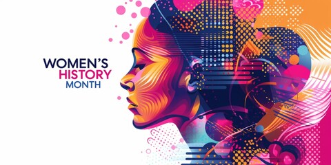 WOMEN'S HISTORY MONTH with a colorful image of the head of a woman Generative AI - obrazy, fototapety, plakaty