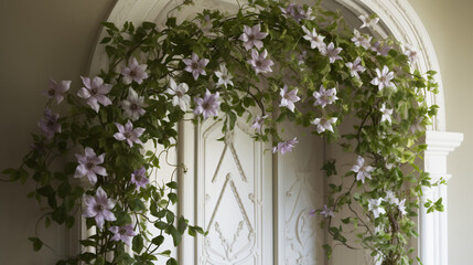 Clematis vines gracefully adorning an archway. 