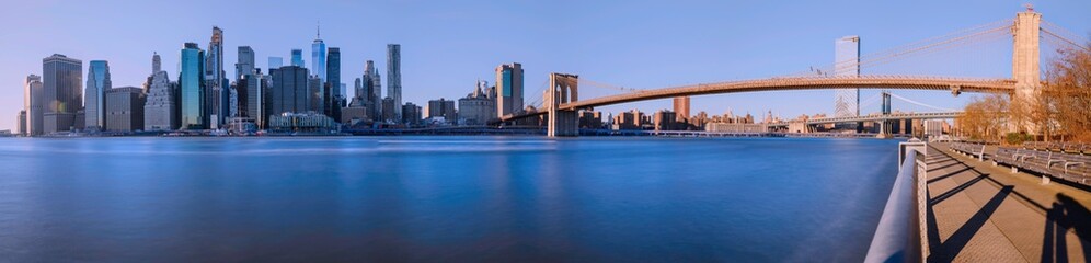 New York City Skyline, Panoramic landscape of Manhattan skyscrapers and Brooklyn Bridge over the...
