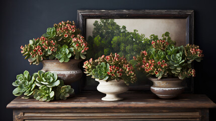 Kalanchoe arranged on an antique table.