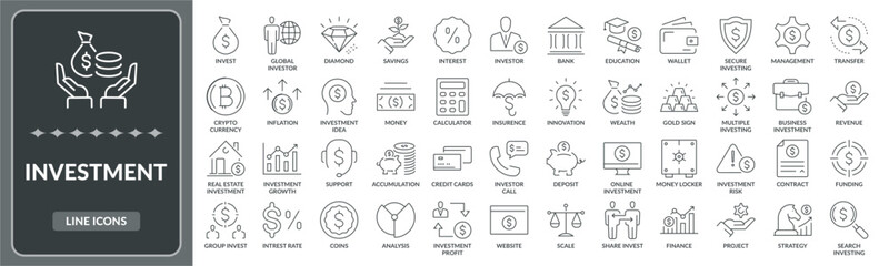 Set of Investment line icons. Collection of Investment, finance icon EPS10 - Stock Vector.