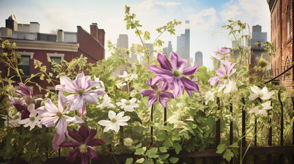 Clematis cascading in an urban oasis.