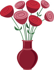 Vector bouquet of roses in a vase in flat style.