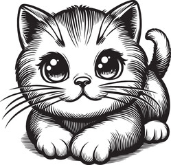 Vector Illustration Cute Cat Sticker Design,
