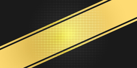 Gold-black background divided by diagonal. Vector illustration Background into two colors with halftone dots.