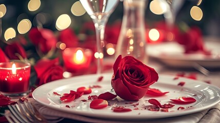 Romantic dinner table setting valentine generative ai