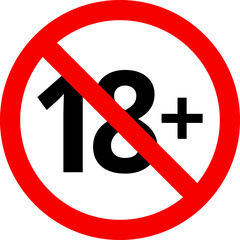 18 sign warning symbol isolated on white background, 18 plus, censored, eighteen age older adult content.