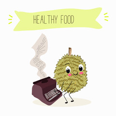Cute  cartoon durian characters with different activities. Flat vector illustration, funny fruits. Organic food.