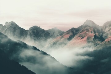 Serene and calming social media background with a misty mountain landscape