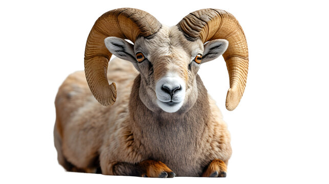 Majestic Ram With Impressive Horns Resting on the Ground