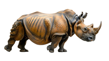 A Statue of a Rhinoceros on a White Background