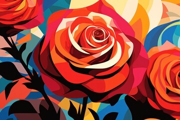 A Rose poster featuring various abstract design elements, in the style of pop art