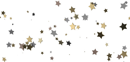 XMAS Banner with golden decoration. Festive border with falling glitter dust and stars.