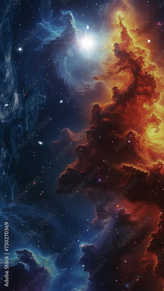 Wall mural an animated push through an energy field towards a red toned cosmic nebula.