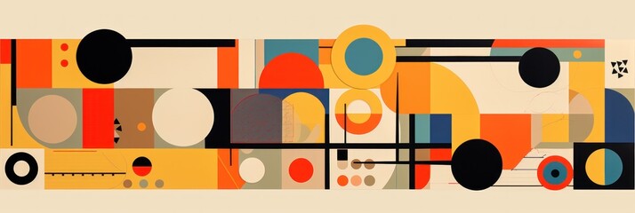 A Tan poster featuring various abstract design elements, in the style of pop art
