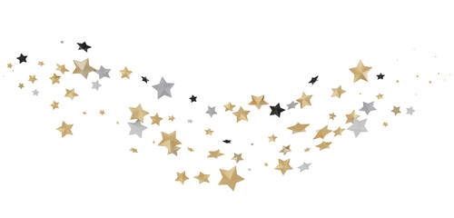 XMAS Banner with golden decoration. Festive border with falling glitter dust and stars.
