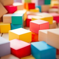 Bunte Bauklötze auf dem Boden eines Kinderzimmers