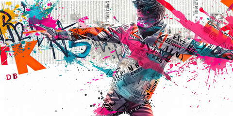 Skater Performing a Trick on a Graffiti-covered Skateboard