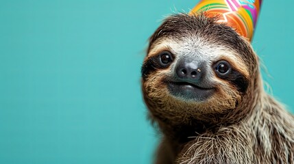 Fototapeta premium Sloth with birthday hat generative ai