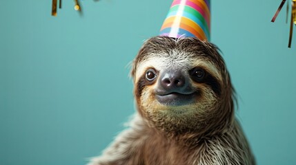 Sloth with birthday hat generative ai
