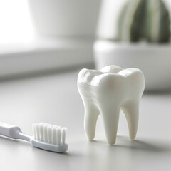 Fototapeta na wymiar Dental Precision: Tooth Model and Brush, High-Resolution Capture