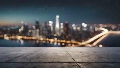  Concrete floor with cityscape and skyline background  - obrazy, fototapety, plakaty
