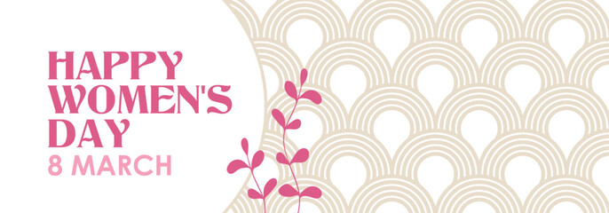 Banner with Chinese round waves for International Women's Day, March 8. Cartoon design with retro groove waves, Y2k. Minimalist vector design for party, ads, cover. Fashion retro 60s, 70s.