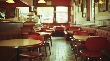 Fototapeta na wymiar Generative AI, Vintage photo of American cafe 50s, retro interior design