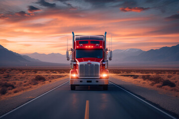 On the Road Again: Iconic American Truck Landscape - obrazy, fototapety, plakaty