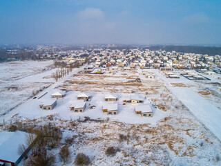 An aerial view of blue cold winter nature
