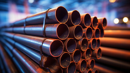 steel pipe that will be used as a wastewater disposal installation in a company - obrazy, fototapety, plakaty