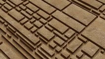 Urban sand city view from above, 3d rendering