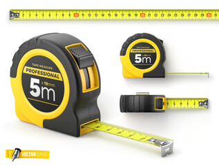 Vector realistic illustration of tape measure on a white background.