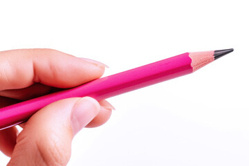 Hand holding a pink pencil, business economy financial concept