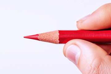 Hand holding a red pencil, business economy financial concept