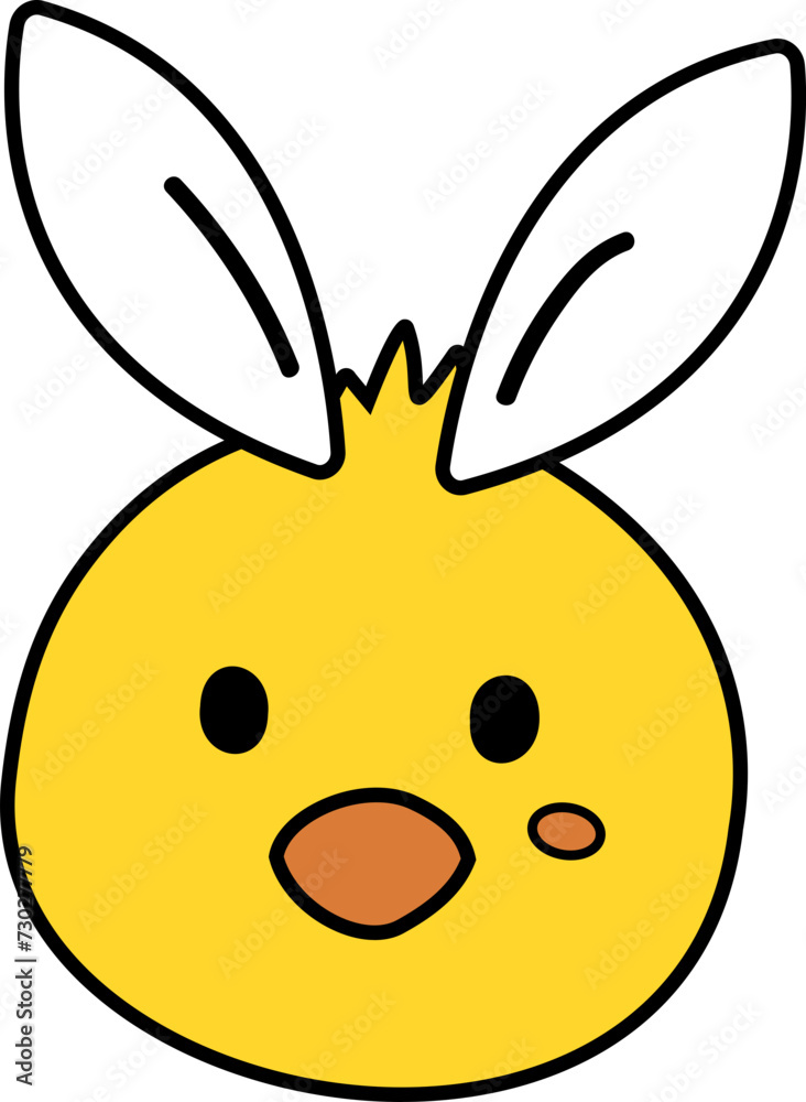 Wall mural Easter chick with bunny ears vector. Cartoon style. 