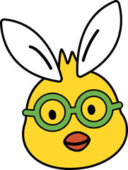 Easter chick with bunny ears vector. Cartoon style. 