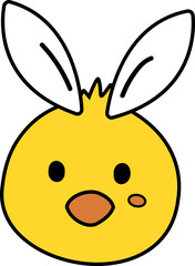 Easter chick with bunny ears vector. Cartoon style. 