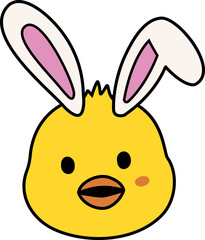 Easter chick with bunny ears vector. Cartoon style. 