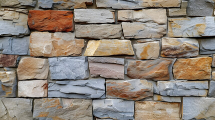 A Stone Wall Made With Various Colored Rocks