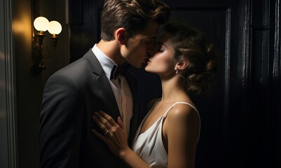Affectionate couple kiss. Male woman romantic. Generate Ai