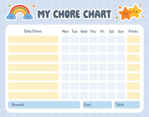 Chore chart for kids. Daily kids routine tracker. School Routine, Behavior Chart, Consequences, Daily tasks Checklist. Reward chart. Printable chore chart template for preschoolers, kindergarteners.