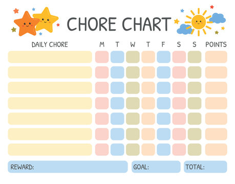 Chore Chart for kids. Daily Routine Responsibility Chart. To Do List. Kids reward chart, Habit Tracker. School Routine, Behavior Chart, Daily tasks Checklist for children, toddlers, preschoolers.