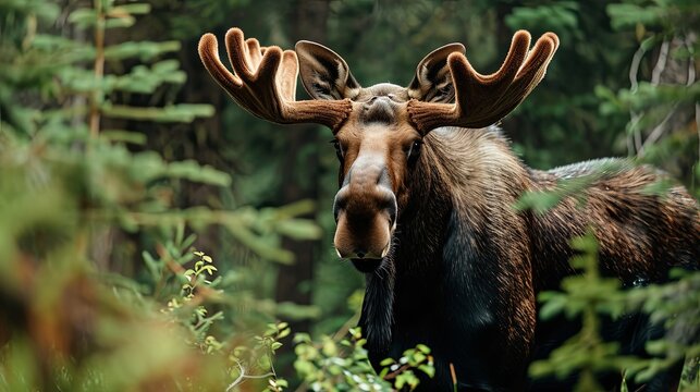 moose in the middle of a forest, generative ai