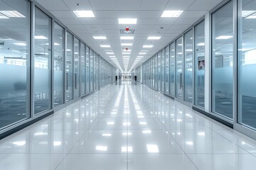 Fototapeta premium Spacious space offices mainly with glass walls interior professional photography