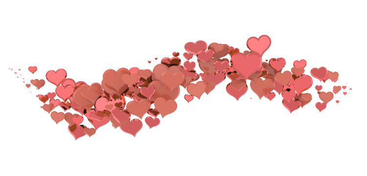 Falling red and pink hearts isolated on transparent background. Valentine’s day design