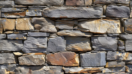 A Remarkable Stone Wall Constructed With Assorted Colored Rocks.