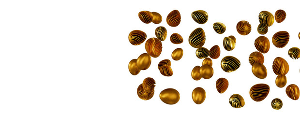 Set of different 3D realistic, shiny, golden,